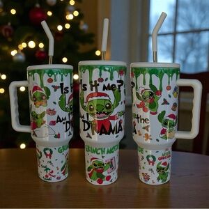 Holiday Grinch Mode Tumblerwith Handle & Straw Christmas Gift Cup I Am the Drama